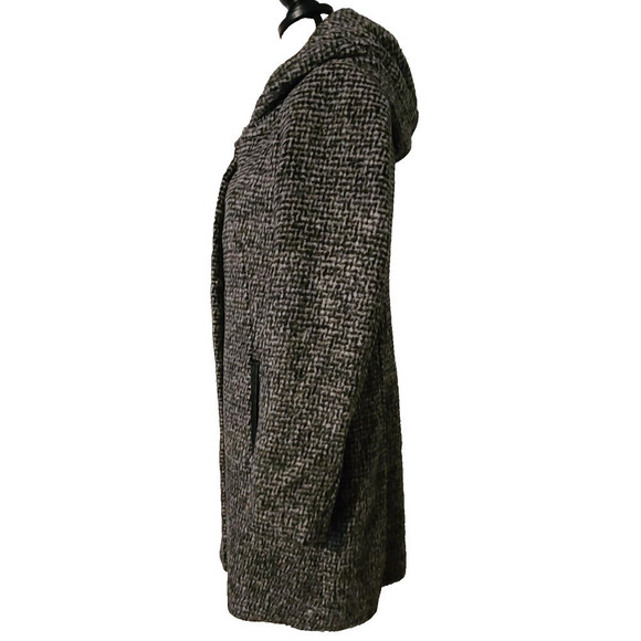 WOMENS COLE HAAN SIGNATURE WOOL BLEND COAT BLACK GREY WITH HOOD SZ 8 NEW - Picture 2 of 8